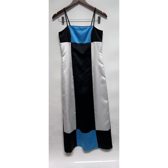 VTG 90s Y2K Prom Dress ColorBlock Homecoming Formal Sz 5 Grunge Goth Satin - Picture 7 of 14